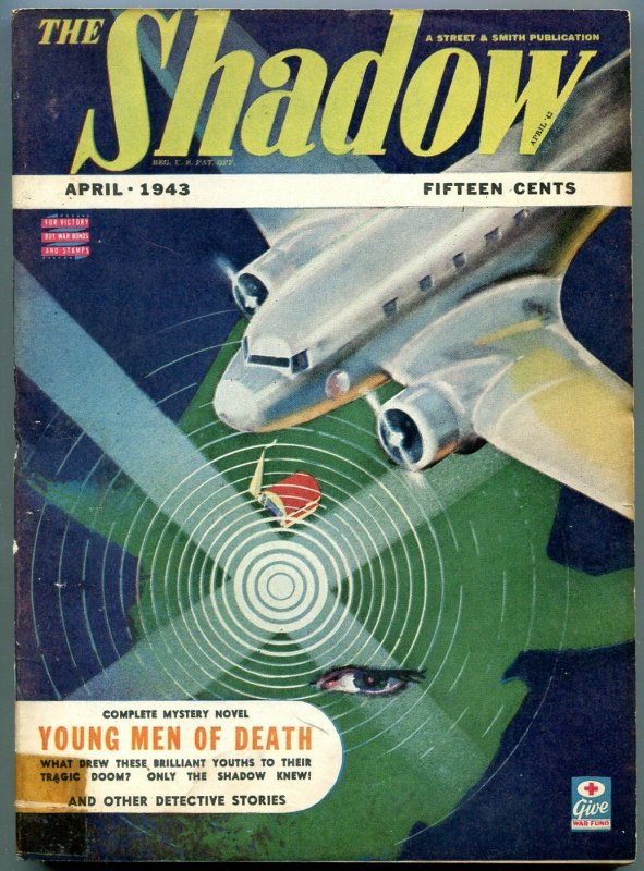 The Shadow Pulp April 1943- Young Men of Death- Great Airplane cover VG/F