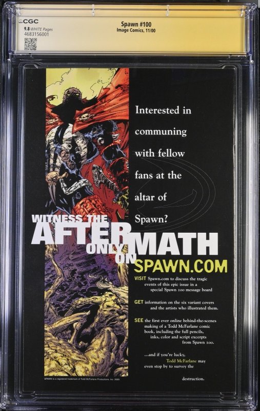 Spawn (2000) # 100 (CGC 9.8 SS) Signed Greg Capullo * Census = 7 * Image Comics