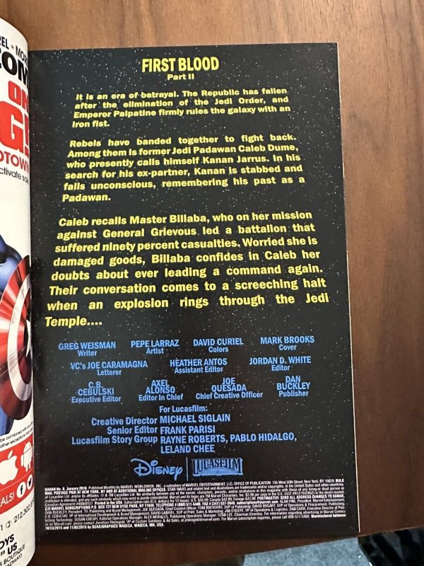 Star Wars Kanan #8 VF+ Mark Brooks Cvr, Low Print Run (Marvel 2016)