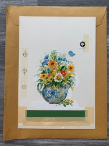 GET WELL WISH Bouquet in Coffee Pot 6.5x9.5 Greeting Card Art C9301 w/ 1 Card