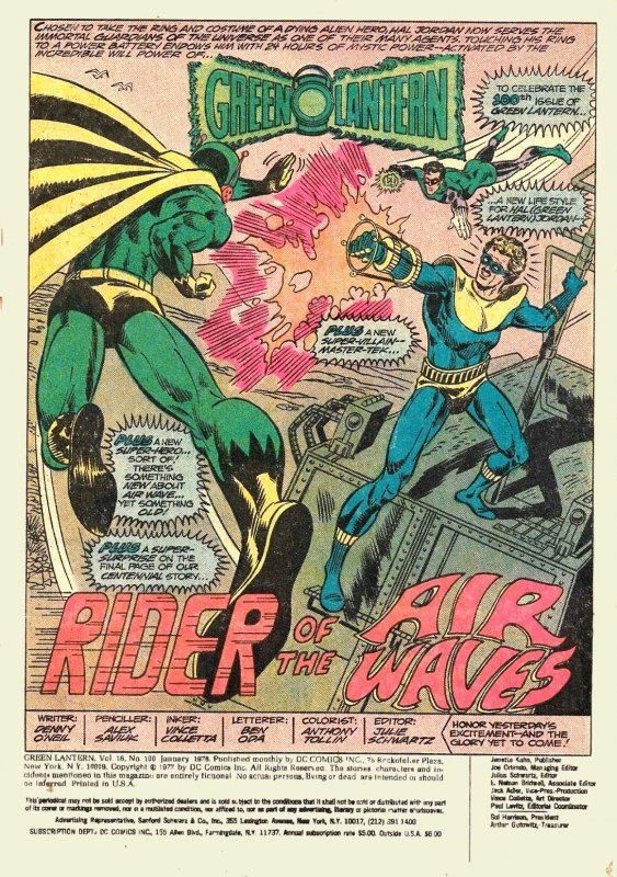 GREEN LANTERN #100 (Jan1978) 8.0 VF Denny O'Neill Mike Grell  Black Canary!