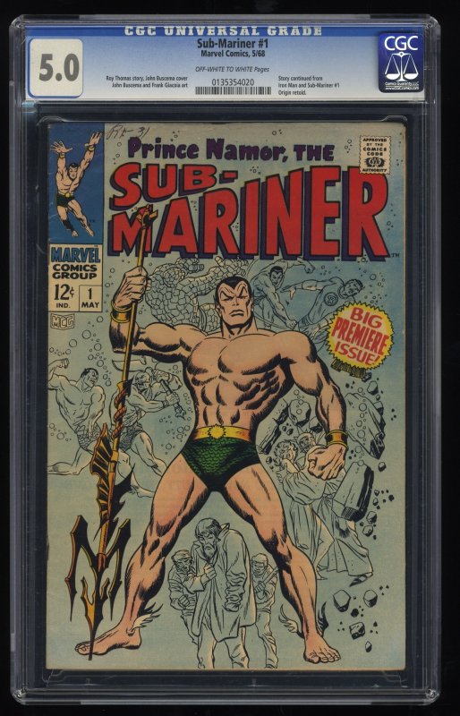 Sub-Mariner #1 CGC VG/FN 5.0 Off White to White Origin of Sub-Mariner Retold!