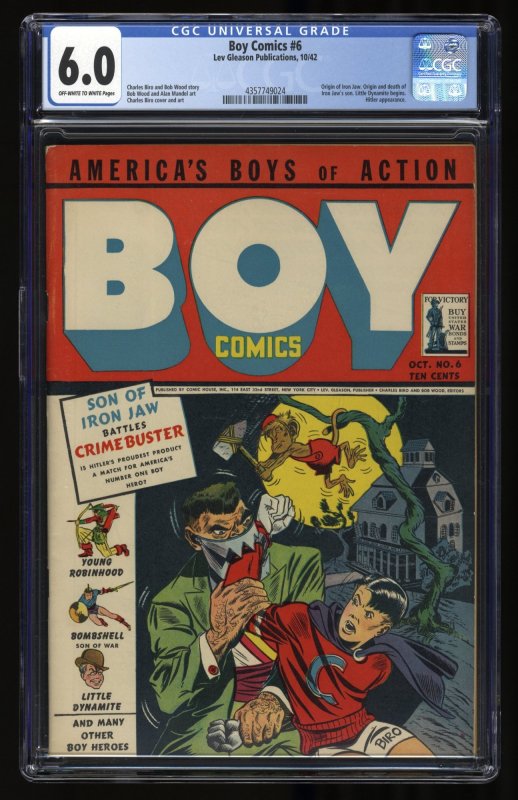 Boy Comics #6 CGC FN 6.0 Origin of Iron Jaw!  Charles Biro Cover!