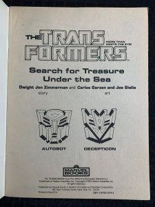 1984 TRANSFORMERS TREASURE UNDER THE SEA Coloring Book FN 6.0 Marvel Uncolored