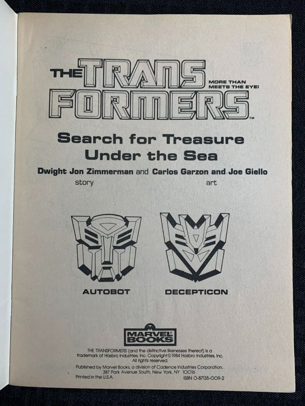 1984 TRANSFORMERS TREASURE UNDER THE SEA Coloring Book FN 6.0 Marvel Uncolored