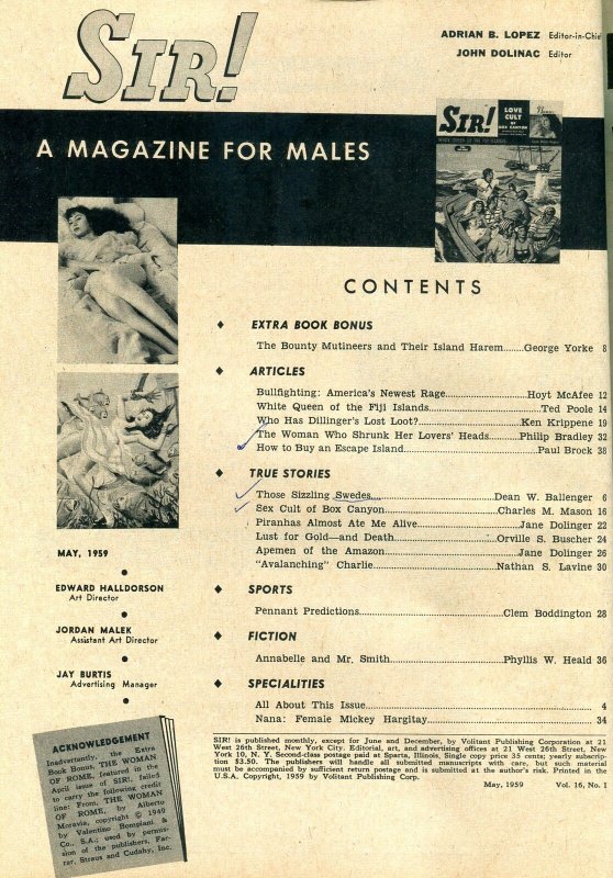 Sir! Magazine May 1959- Bounty Mutineers- Nana