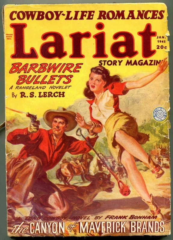 Lariat Pulp January 1945- Saunders-Canyon of Maverick Brands-Barbwire Bullets