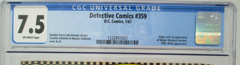 Detective Comics #359 ~ 1967 DC ~ CGC 7.5 ~ Origin & 1st Appearance of Batgirl