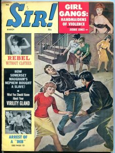 Sir! Magazine March 1962-DEBBIE JONES-GANG FIGHT COVER FN-