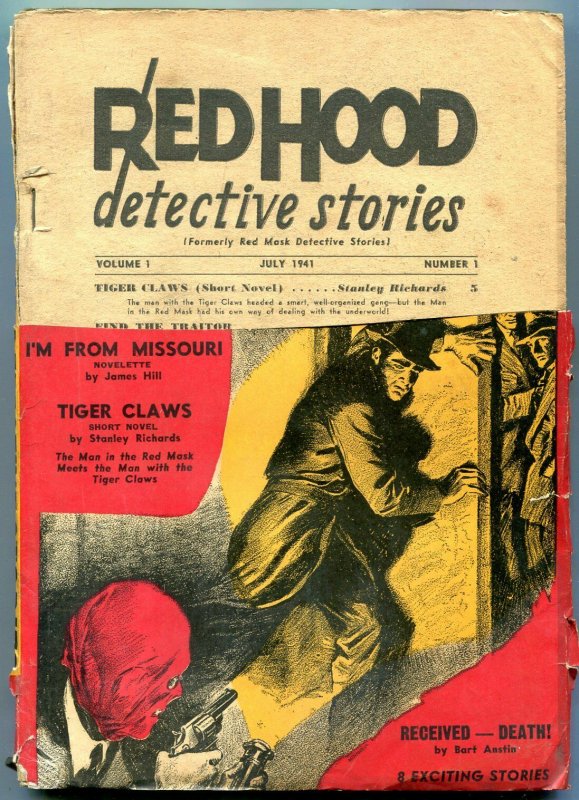 Red Hood Detective Stories Pulp #1 1941- Tiger Claws- Rare- return copy