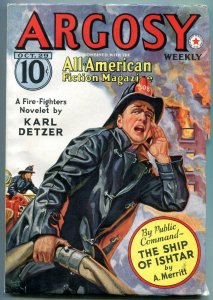 Argosy Pulp Oct 29 1938- Firefighter cover- Ship of Ishtar- A Merritt F/VF