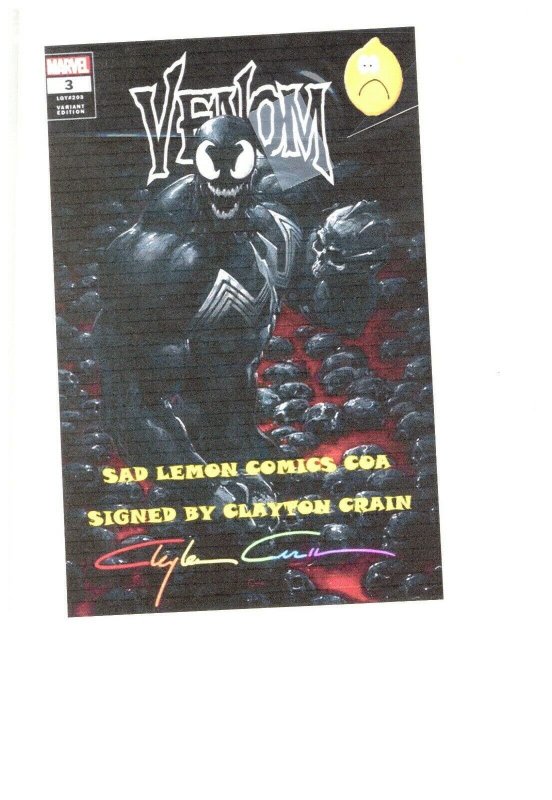 VENOM #3 CLAYTON CRAIN CLASSIC RAINBOW SIGNED TRADE DRESS/VIRGIN COVERS SET COA.