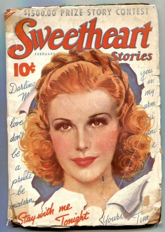 Sweetheart Stories Pulp February 1938- Stay With Me Tonight- low grade 