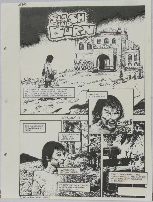 RICHARD CORBEN original art, SLASH & BURN pgs 22-23, FIRE SALE, Signed, 2 pages