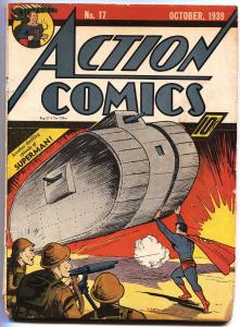 ACTION COMICS #17-SUPERMAN-TANK COVER-1939-DC GOLDEN-AGE