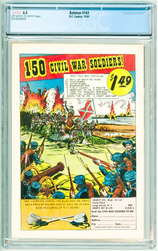 Batman #143 (1961) CGC 6.5! OWW Pages!