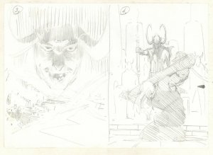 Loki #3 & #4 Cover Pencil Prelims - Loki vs. Thor - 2004 art by Esad Ribic