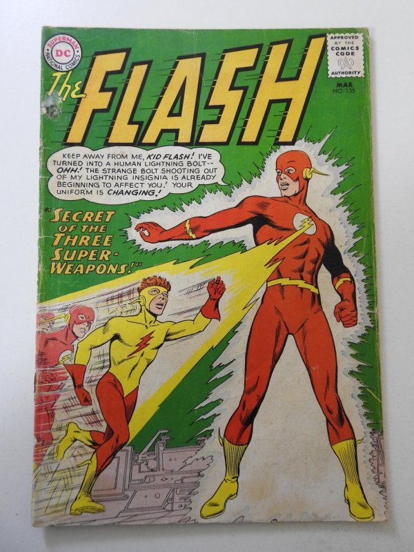 The Flash #135 FR Cond Cover & centerfold detached, 1/2 book-length spine split