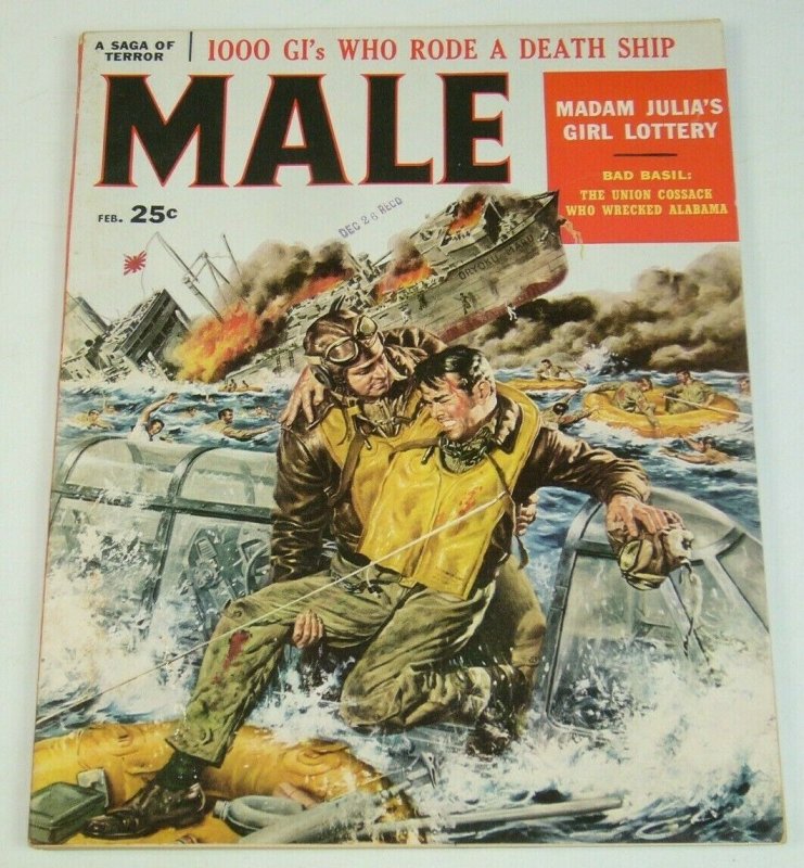 Male Vol. 8 #2 February 1958 - prison boat - voodoo - shipwreck - girl lottery 