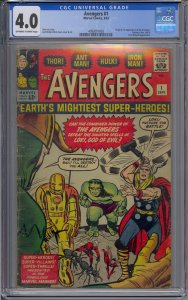 AVENGERS #1 CGC 4.0 1ST AVENGERS CAPTAIN AMERICA IRON MAN HULK THOR