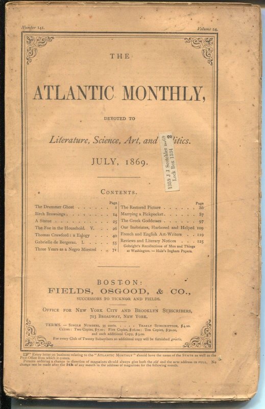 Atlantic Monthly 1869-145+ years old-literature-art-science-VG