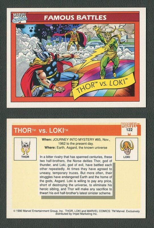 1990 Marvel Comics Card  #122 ( Thor vs Loki )  NM+