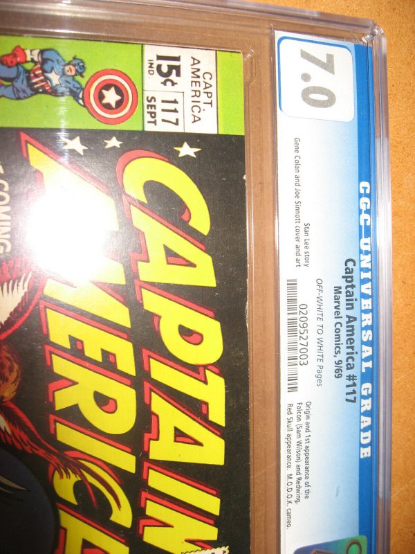 CAPTAIN AMERICA 117 CGC 7.0 FIRST FALCON KEY MARVEL 1969