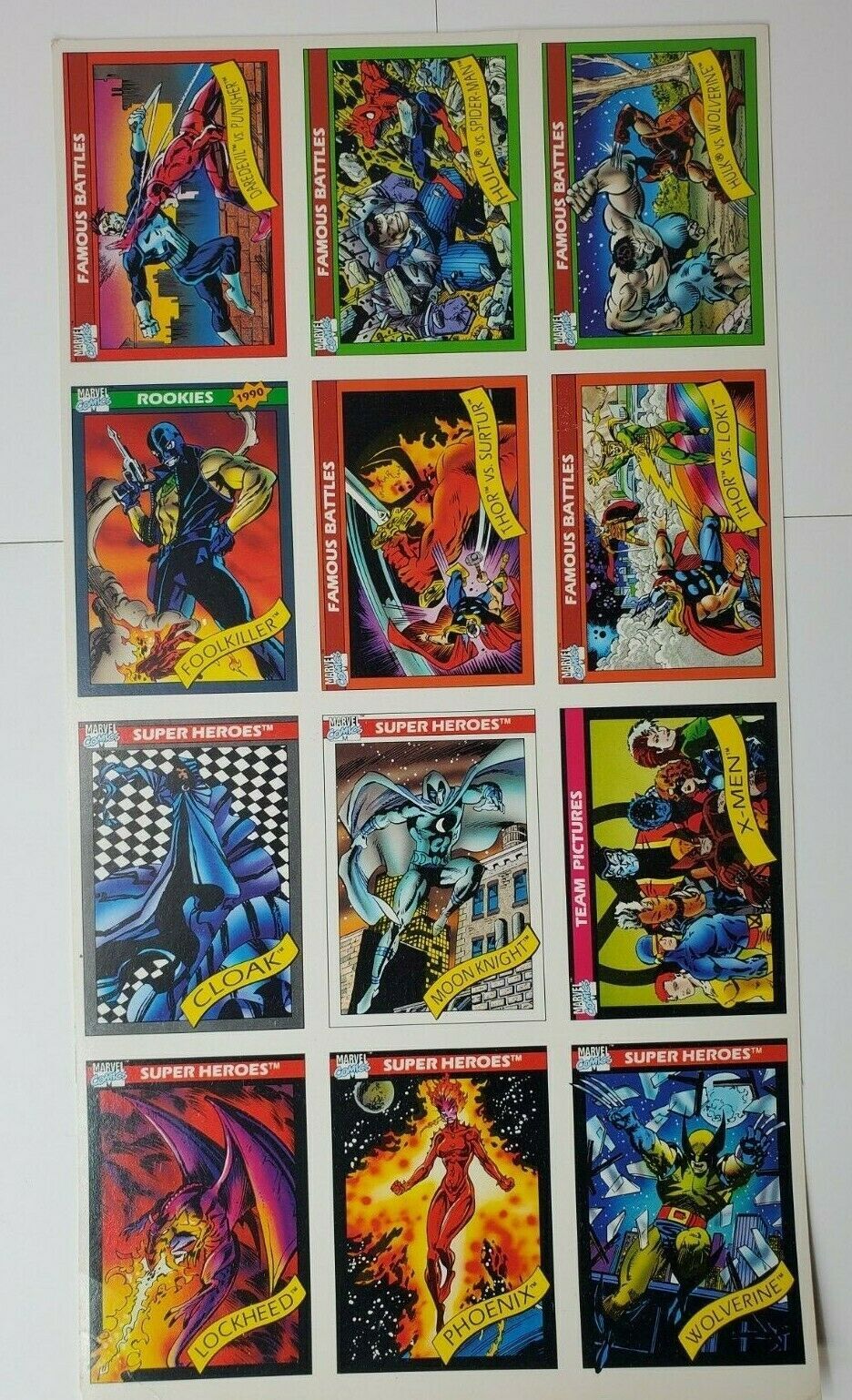 Marvel Universe Series 1 1990 Impel Trading Card sheet uncut card ...