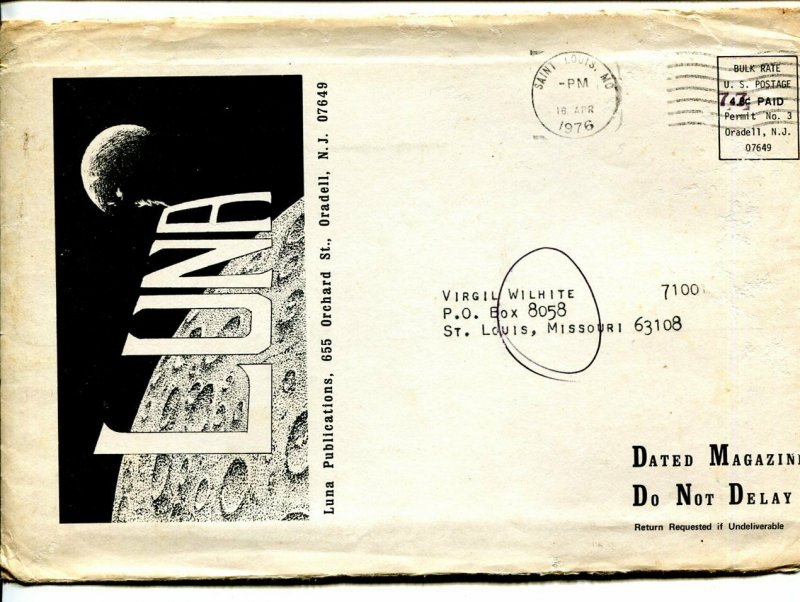 Luna #63  1976-original mailing envelope-sc-fi zine-VF