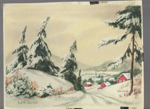 CHRISTMAS Snow Covered Road with Church & Trees 11x8.5 Greeting Card Art #FL51