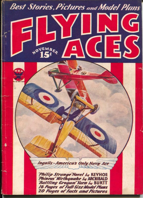 Flying Aces 11/1933-Patriotic cover-1st issue format change-Philp Strange-VG