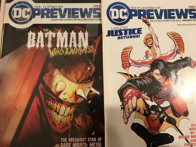 DC Previews #6, 7 lot / set : 2018 series; Two NM- issues,1st  Batman Who Laughs