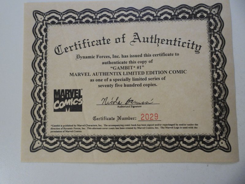 Marvel Authentix: Gambit (1999) VF+ Condition W/COA