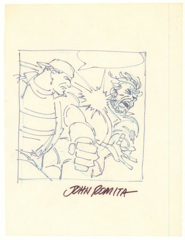 Punisher Punching Thug Prelim - Signed art by John Romita Sr. 