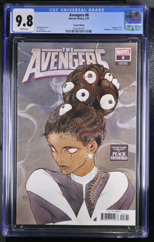 Avengers #8 CGC 9.8 Peach MoMoKo Nightmare Variant Cover Marvel 2023 White Pages