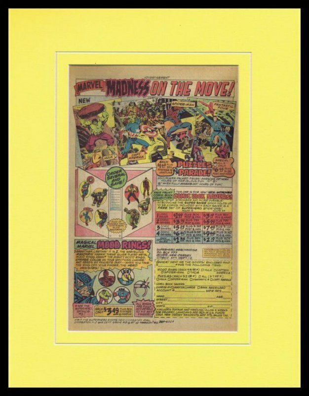 1976 Marvel Comics Mood Rings / Hulk Framed 11x14 ORIGINAL Vintage Advertisement