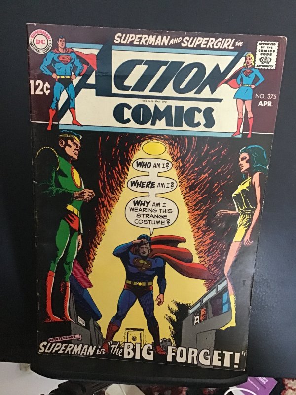 Action Comics #375 (1969) Mid high grade Superman origin key! FN/VF Super girl