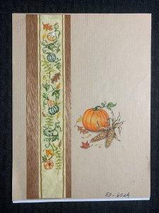 HAPPY THANKSGIVING Pumpkin & Corn w/ Gourd Border 6x8 Greeting Card Art #6024