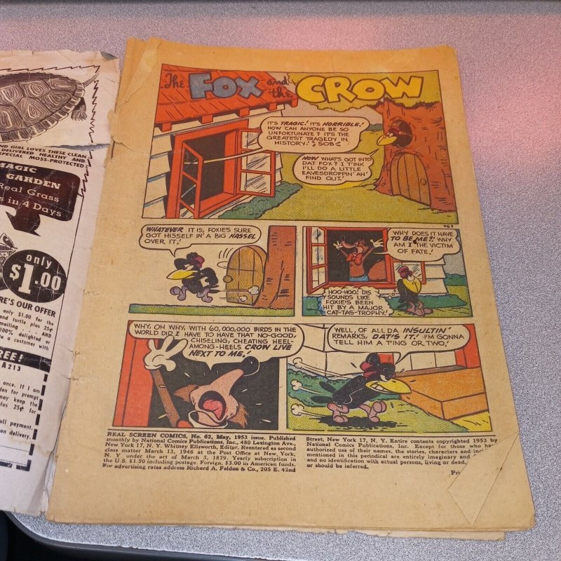 Real Screen Comics #62 dc Comics 1953 fox and the crow golden age funny animal