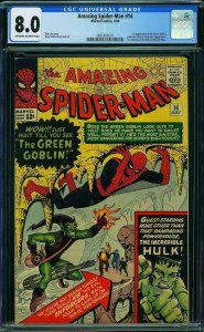 Amazing Spider-Man 14  CGC 8.0  1st Green Goblin  ow/w pages! 