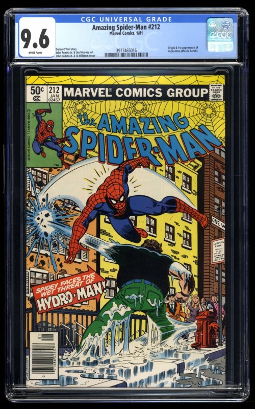 Amazing Spider-Man #212 CGC NM+ 9.6 Newsstand Variant 1st Appearance Hydro-Man!