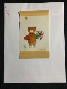 VALENTINES Cartoon Teddy Bear w/ Candy & Flowers 4.5x7 Greeting Card Art V3478