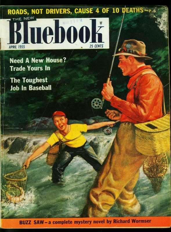 Bluebook April 1955- Pulp Magazine- Fly Fishing cover- Richard Wormser- VG