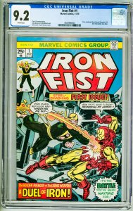 Iron Fist #1 (1975) CGC 9.2! White Pages! sticker back of slab