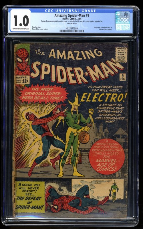 Amazing Spider-Man #9 CGC Fair 1.0 Off White to White 1st Appearance Electro!