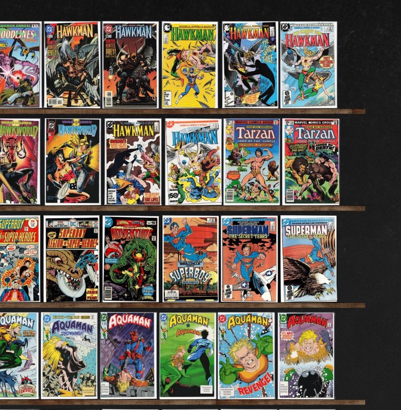 Huge Lot 150+ Comics with Hawkman, Hawkworld, Aquaman, Tarzan, Superboy & More!