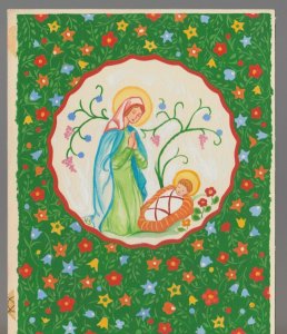 RELIGIOUS Nativity w/ Baby Jesus & Flower Border 5.5x7 Greeting Card Art #FF12