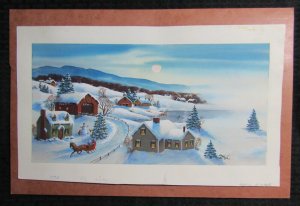 MERRY CHRISTMAS Moonlit Homestead 17x10 Greeting Card Art #X9012 w/ 2 Proofs