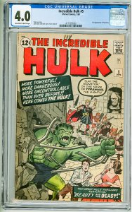 The Incredible Hulk #5 (1963) CGC 4.0! OWW Pages! 1st Appearance of Tyrannus!