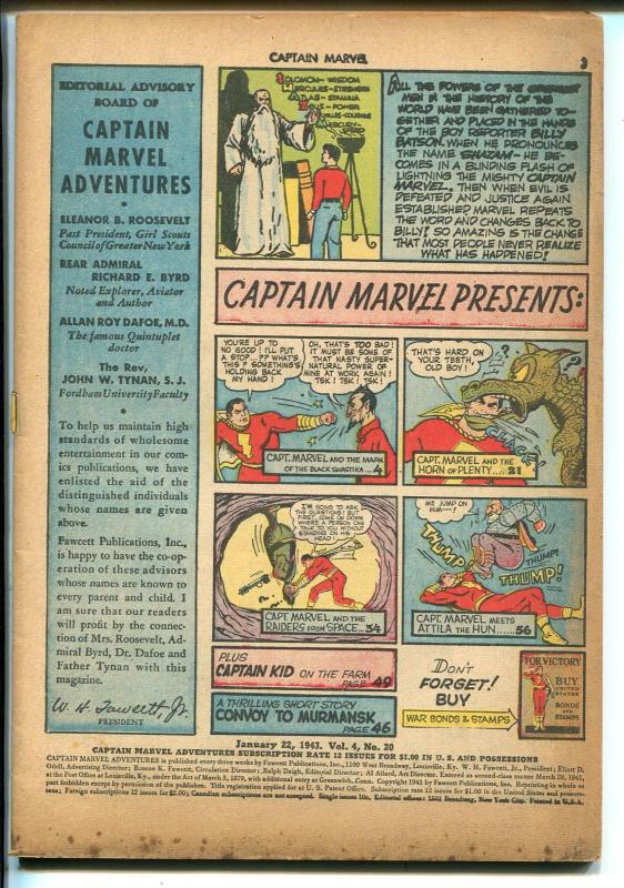 Captain Marvel Adventures #20 1943-Fawcett-Hitler-Dr Sivana-Billy Batson card-P